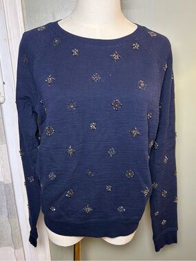 J. Crew Navy Beaded Crewneck Sweater